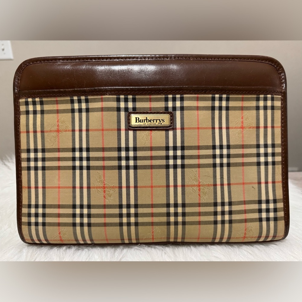 Burberry Nova Check Leather & Canvas Clutch Small Bag Cosmetic Case VGUC